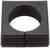 Kwadratowy, czarny pierścień z tworzywa sztucznego z centralnym, okrągłym otworem i żłobkowanymi krawędziami; stosowany jako uszczelka lub dystans.