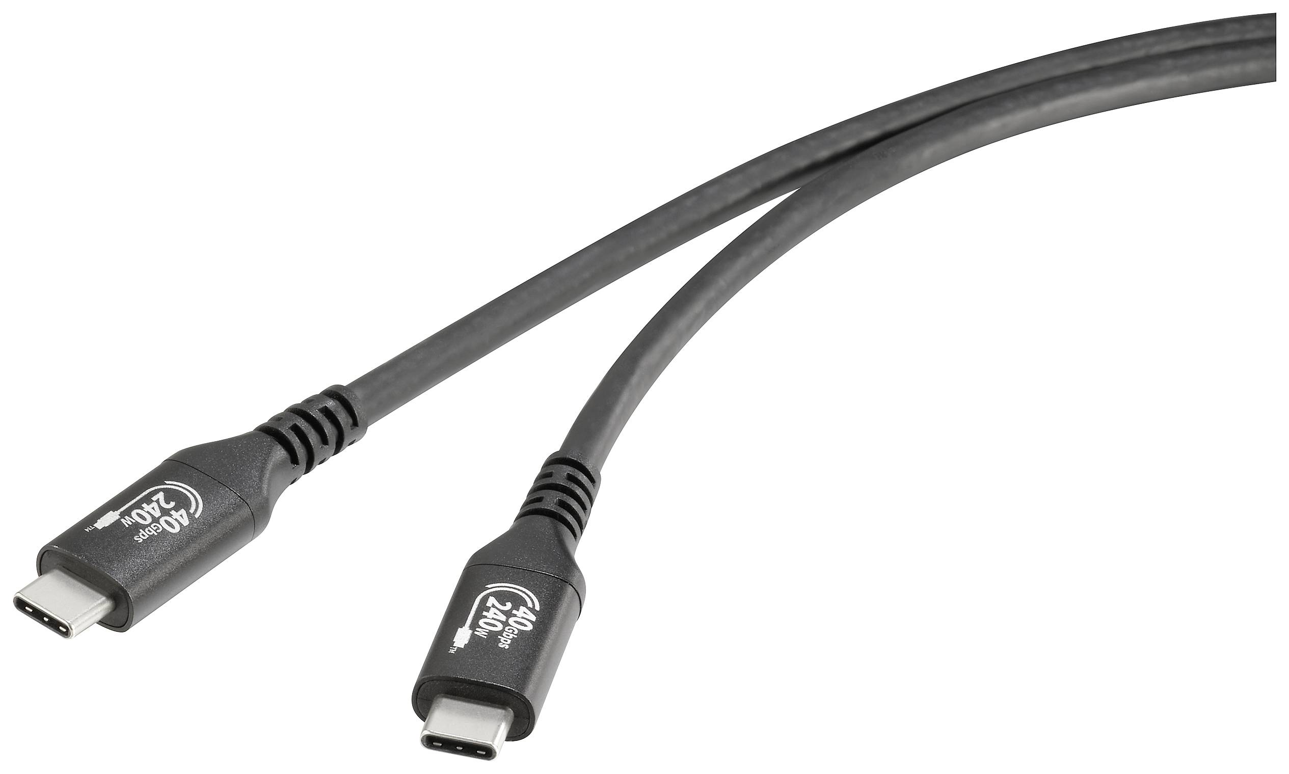 Кабель Renkforce USB4® USB-C® чоловічий-USB-C® чоловічий, 1,00 м, чорний алюмінієвий штекер RF-5235978