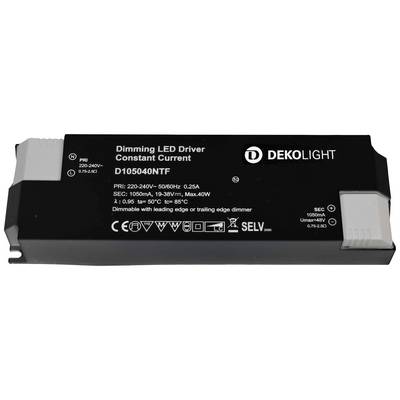 Sterownik LED z możliwością ściemniania do zasilania stałoprądowego, model D105040NTF, wejście 220-240V, wyjście 1050mA, do 40W, kompatybilny z regulacją jasności fazowej i odcinającej fazę.