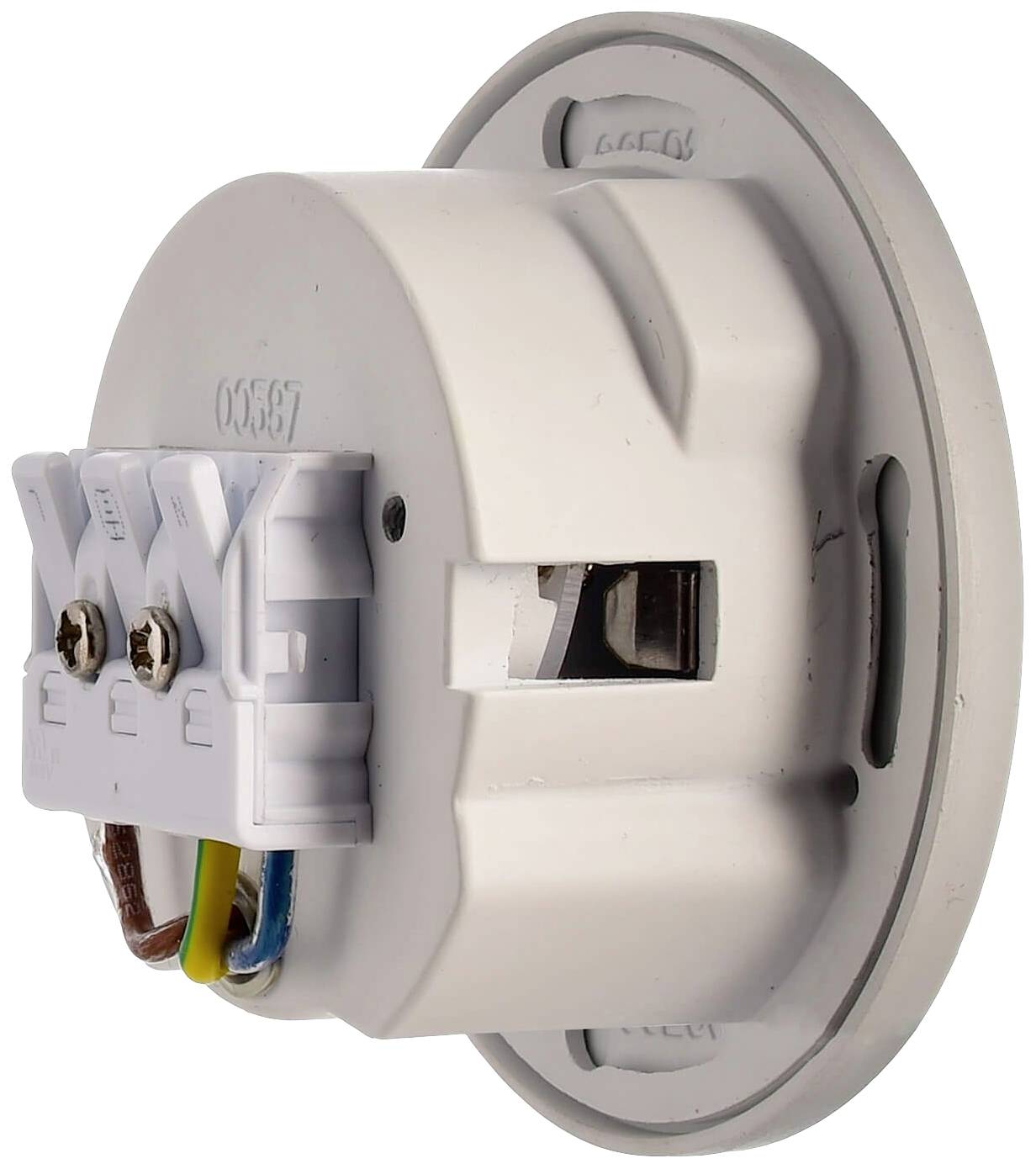 Elektryczny blok przyłączeniowy w uchwycie ściennym, połączony z wieloma kablami, zapewnia dystrybucję prądu lub połączenia transmisji danych.