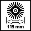 Rysunek przedstawia symbol piły tarczowej o średnicy 115 mm.