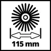 Rysunek przedstawia symbol piły tarczowej o średnicy 115 mm.