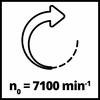 Strzałka wskazuje kierunek obrotu. Poniżej znajduje się 'n₀ = 7100 min⁻¹', co oznacza prędkość obrotową 7100 obrotów na minutę.