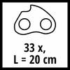 Schematyczny rysunek z dwoma wyciętymi otworami w kształcie koła przedstawia wymiary: '33 x, L = 20 cm'.