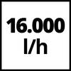 '16.000 l/h' czarną czcionką na białym tle.
