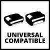 Dwa czarne, schematyczne symbole wkładów drukujących z tekstem 'Kompatybilne uniwersalnie' poniżej.