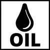 Symbol oleju: Stylizowana kropla oleju nad słowem 'OIL', w kolorze czarnym na białym tle.
