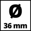 Ø 36 mm w czarnym kolorze na białym tle, wskazuje średnicę.