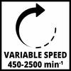 Obraz przedstawia symbol zmiennej prędkości ze strzałką i napisem 'PRĘDKOŚĆ ZMIENNA 450-2500 min⁻¹'.