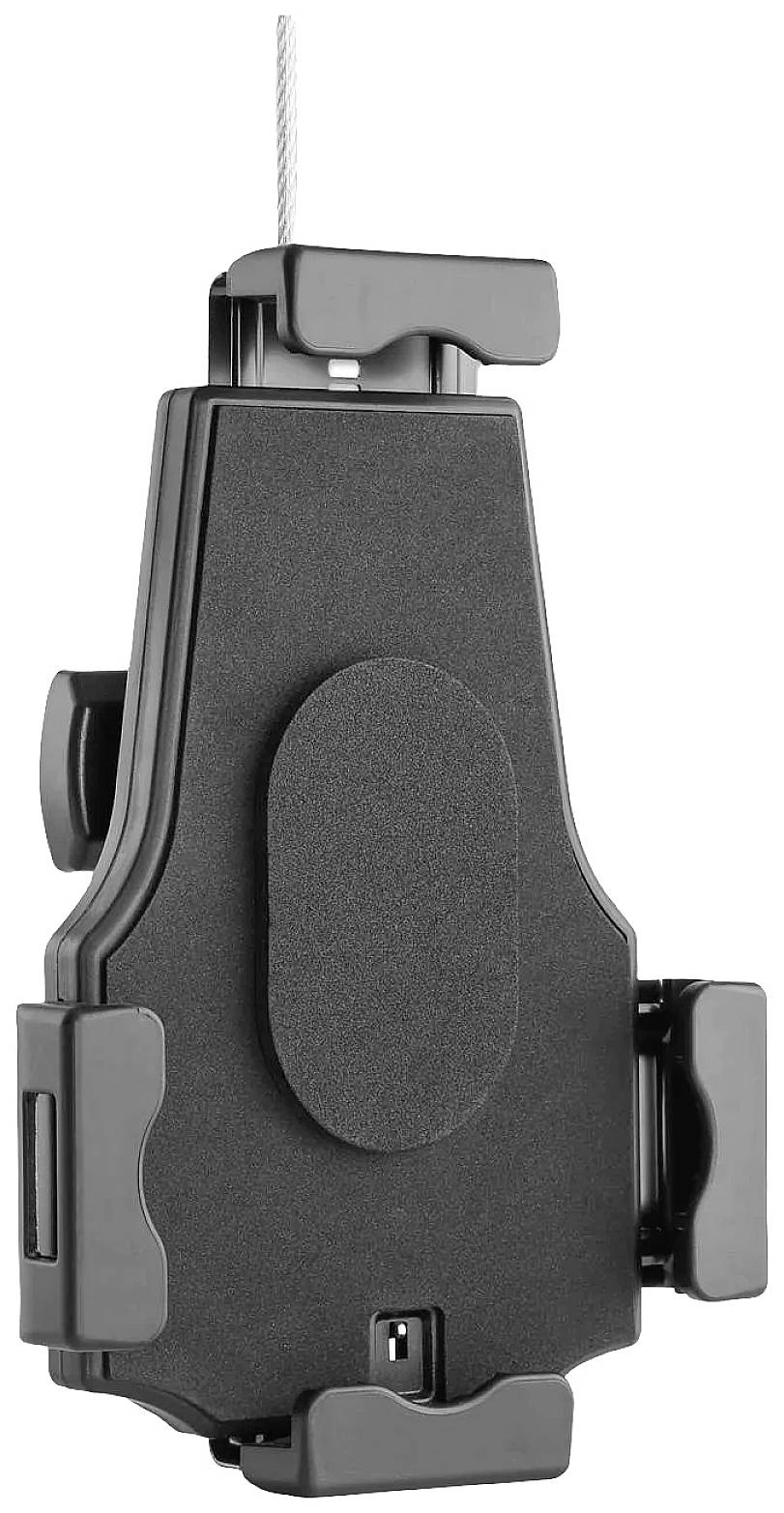 Uchwyt na telefon do samochodu, czarny, z regulowanymi zaciskami bocznymi, odpowiedni dla różnych rozmiarów telefonów komórkowych.