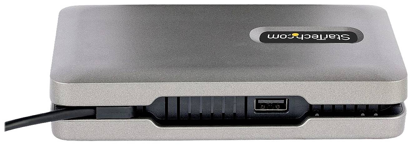 Obudowa zewnętrznego dysku twardego firmy StarTech.com z interfejsem USB. Prostokątny design w kolorach srebrnym i czarnym. Idealna do przenośnego przechowywania danych.