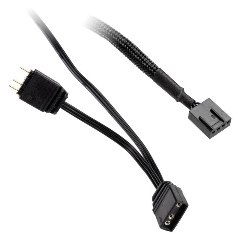 KabelAdapter z wtyczką 3-pinową i gniazdem oraz złączem 4-pinowym, stosowany do podłączania pasków LED.