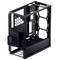 Czarna, otwarta obudowa komputera PC z modułowymi opcjami zabudowy oraz sześciokątnymi otworami wentylacyjnymi w górnej części.