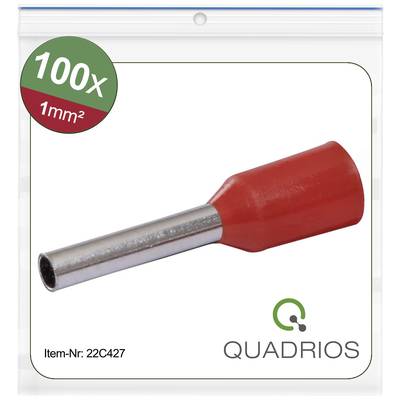 Woreczek z 100 czerwonymi tulejkami końcówek przewodów, przekrój 1 mm². Numer produktu: 22C427. Marka Quadrios.