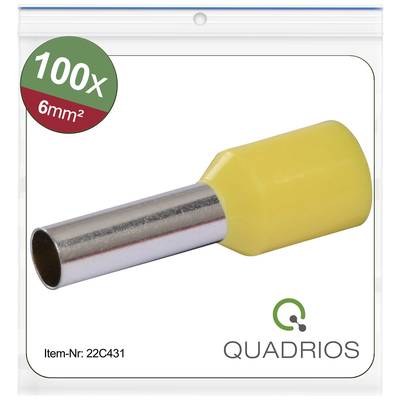 Opakowanie zawierające 100 żółtych izolowanych końcówek kablowych, 6 mm², marki Quadrios. Widoczny numer artykułu 22C431.