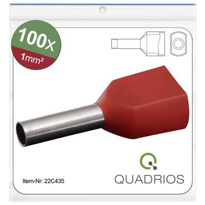 Opakowanie zawiera 100 czerwonych tulejek końcówek kablowych, 1 mm². Numer artykułu: 22C435. Marka: Quadrios.