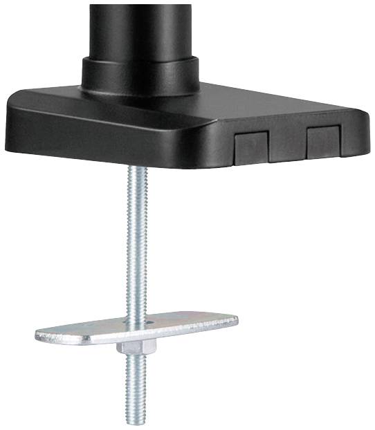 Czarny uchwyt na stół z zaciskiem i śrubą do mocowania na krawędzi blatu.