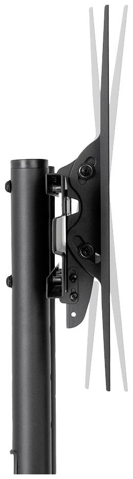 Widok z boku smukłego, czarnego uchwytu do telewizora z regulowanym przegubem. Uchwyt nadaje się do montażu ściennego.