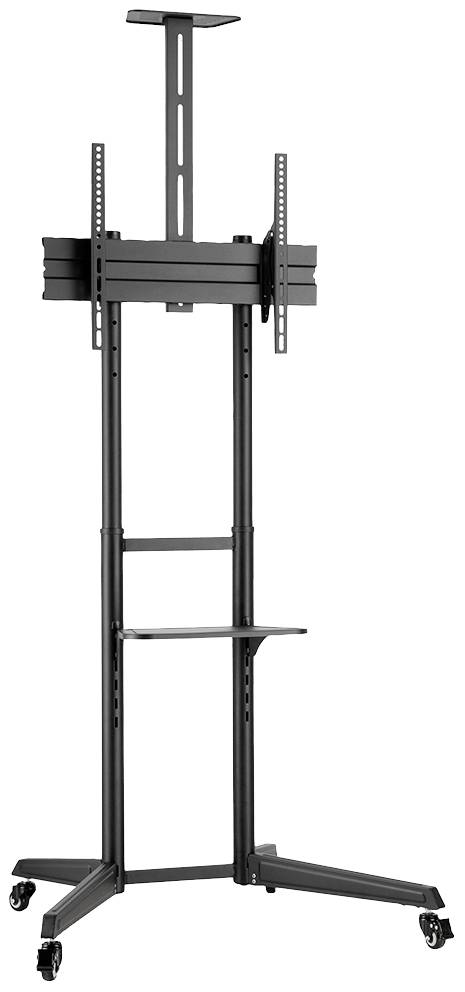 Mobilny stojak na telewizor na kółkach, z regulacją wysokości, składany, odpowiedni dla telewizorów płaskich.