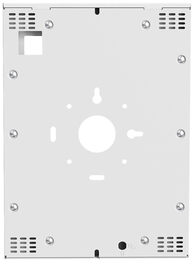 Płyta montażowa z wieloma otworami i przepustami, odpowiednia do mocowania lub instalacji urządzeń technicznych na powierzchni.