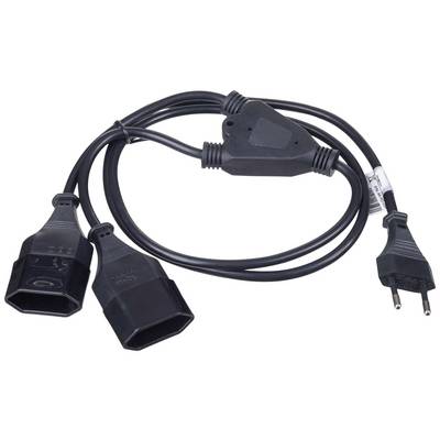 Kabel sieciowe z dwoma gniazdkami elektrycznymi i wtyczką europejską, prawdopodobnie do podłączenia kilku urządzeń do jednego źródła zasilania.