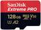 Karta SanDisk Extreme PRO 128GB microSD z certyfikacją U3, A2, V30 do szybkiego transferu danych i zaawansowanych funkcji pamięci.