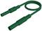 Zielony kabel z dwoma równoległymi końcówkami i pętlą pośrodku, typowy osprzęt do połączeń elektronicznych.
