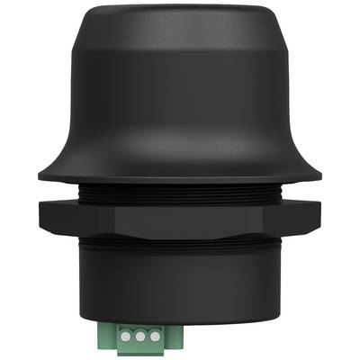 Czarny, cylindryczny element elektroniczny z zieloną kostką przyłączeniową na dolnym końcu.