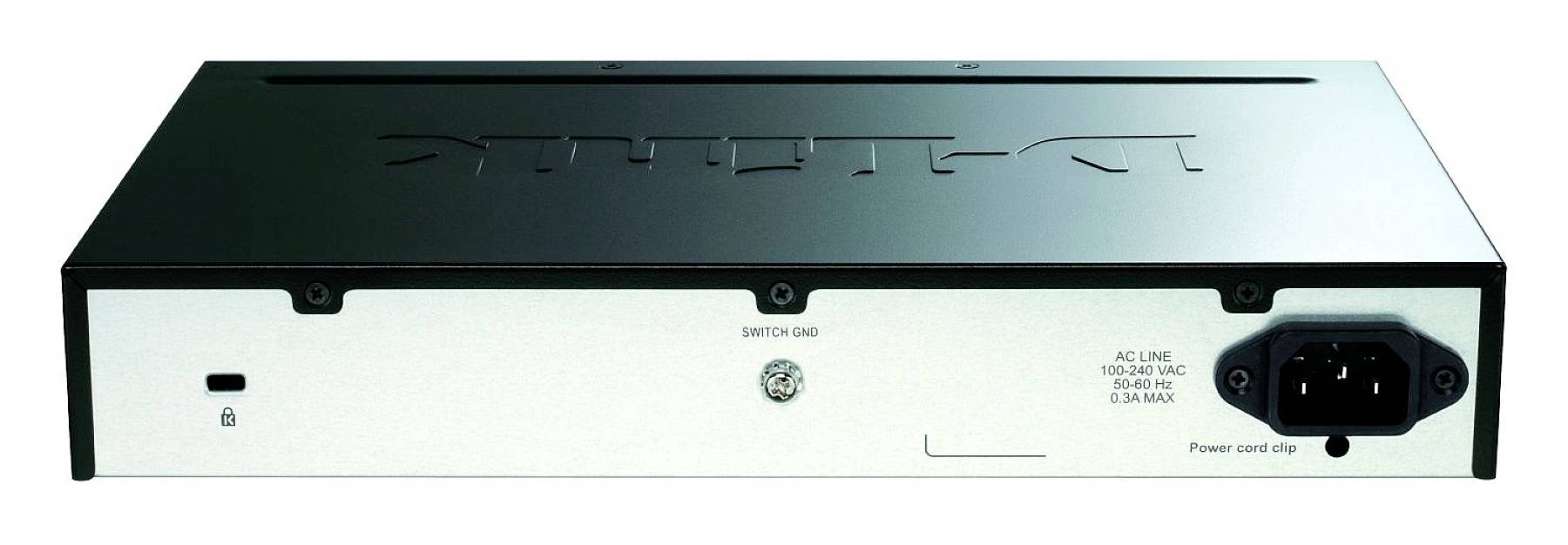 Widok z tyłu urządzenia elektrycznego z podłączeniem zasilania i oznaczeniem przełącznika. U góry wytłoczono nazwę producenta.