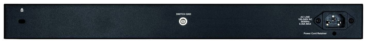 Czarna elektroniczna przednia płyta urządzenia z przełącznikiem i gniazdem zasilania po prawej stronie. Bez dodatkowych widocznych elementów sterujących lub wskaźników.