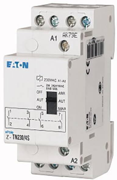 Stycznik firmy Eaton, model Z-TN230/4S, z zaciskami górnymi i dolnymi. Odpowiedni dla sieci 230V/50Hz.