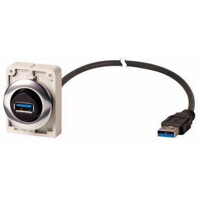 Kabel przedłużające USB z jednym portem USB na prostokątnym elemencie mocującym i wtyczką USB na drugim końcu.