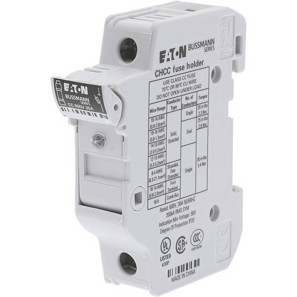 Eaton  CHCC1DIU  Uchwyt bezpiecznika  1-fazowy  Kompatybilne bezpieczniki 10,3 x 38 mm    1 styk  30 A    600 V  12 szt.
