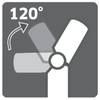 Symbol przedstawia trzy nachodzące na siebie łopatki wentylatora z napisem '120°', oznaczając kąt obrotu.