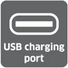 Symbol ładowania przez port USB z zarysem złącza USB-C u góry i tekstem poniżej.