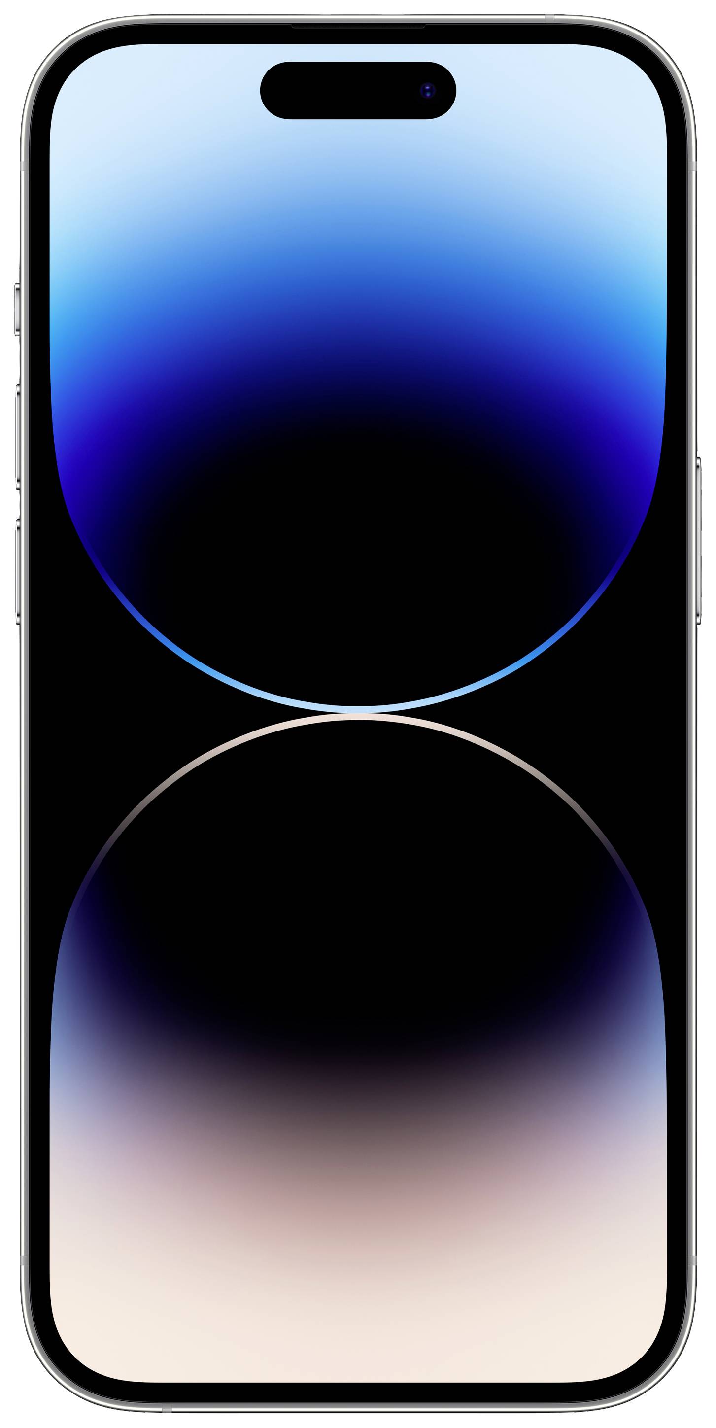 Smartfon z czarnym ekranem i wąską ramką. Na górze widoczne są sensory i kamera, obudowa o błyszczącej powierzchni.