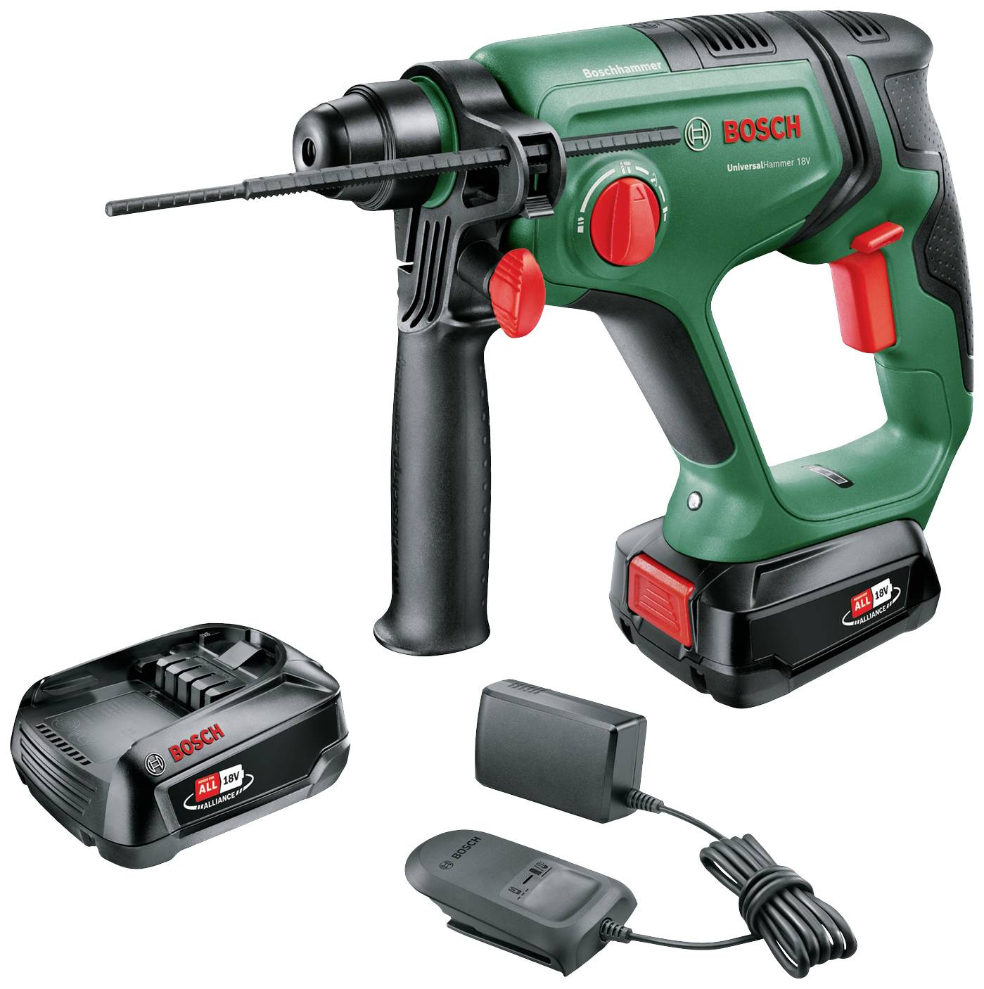Bosch Home and Garden UniversalHammer 18V - Акумуляторний ударний дриль 18 В 2,5 Аг літій-іонний, включаючи 2 акумулятори, зарядни