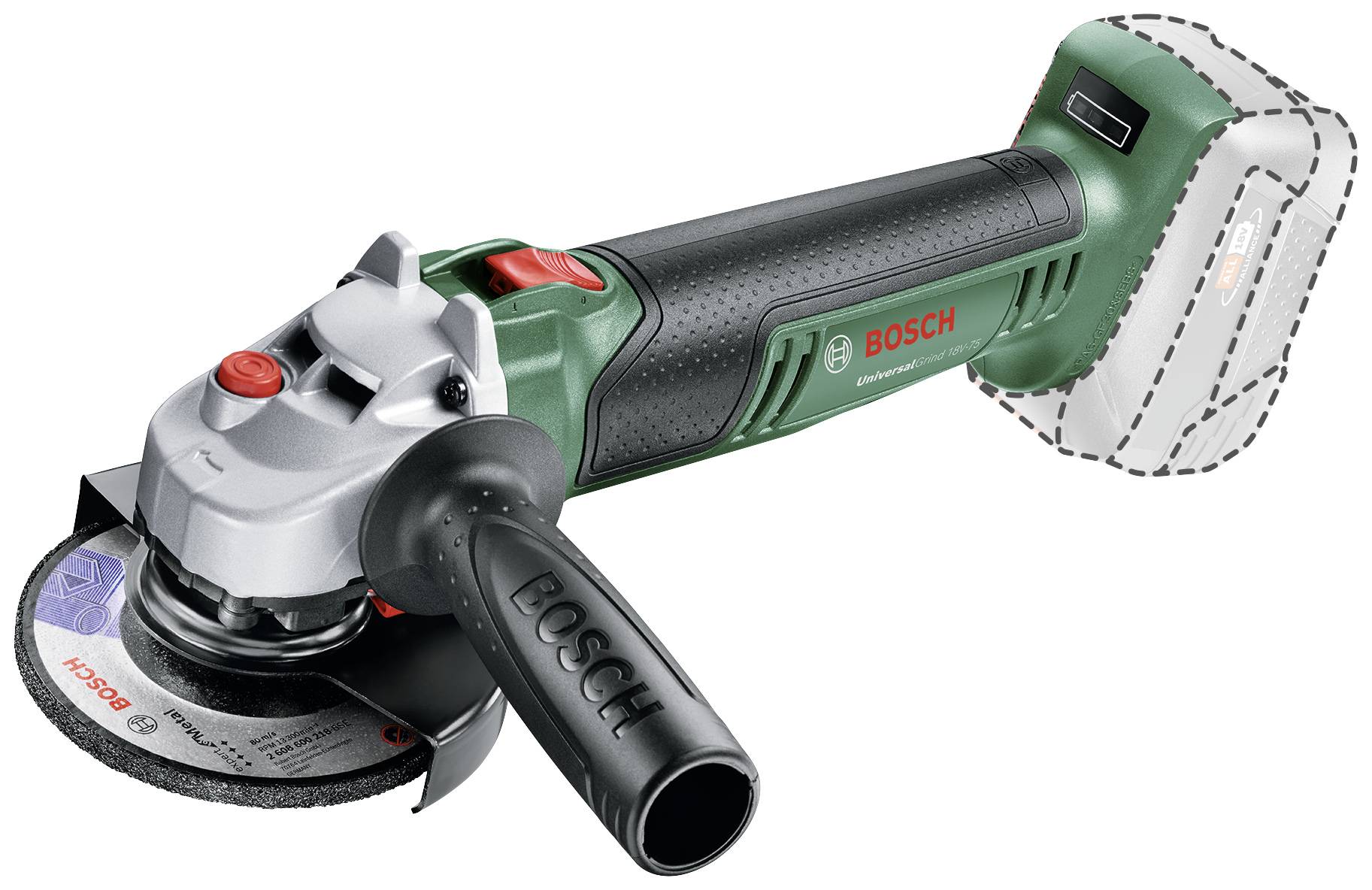 Акумуляторна кутова шліфувальна машина Bosch Home and Garden UniversalGrind 18V-75 06033E5000