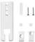 Białe mocowanie ścienne z trzema uchwytami plastikowymi, śrubami i kołkami, przeznaczone do montażu urządzeń.