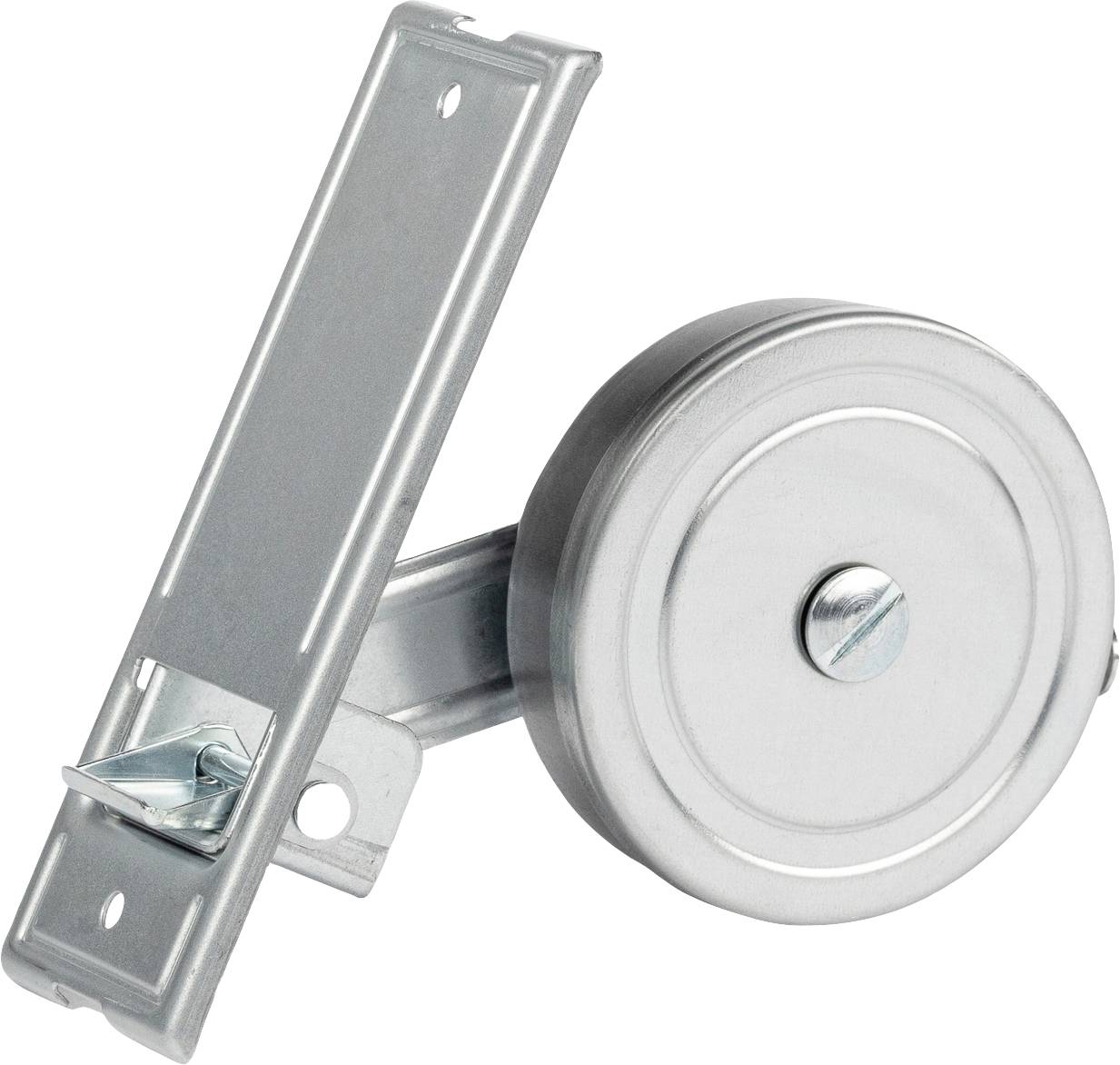 Metalowa rolka z uchwytem, prawdopodobnie rolka meblowa.