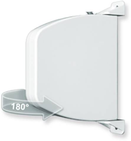 Białe drzwi z mechanizmem pokazującym obrót o 180 stopni jako symbol elastyczności i dynamiki.