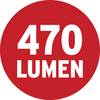 '470 lumenów' na białym tle w czerwonym kole.