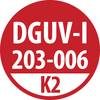 'DGUV-I 203-006 K2' na czerwonym kole.