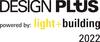 Logo 'Design Plus napędzane przez light+building 2022' z czarnym i żółtym tekstem.