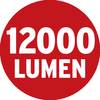 '12000 lumenów' na czerwonym kole, wskazówka dotycząca wydajności świetlnej.