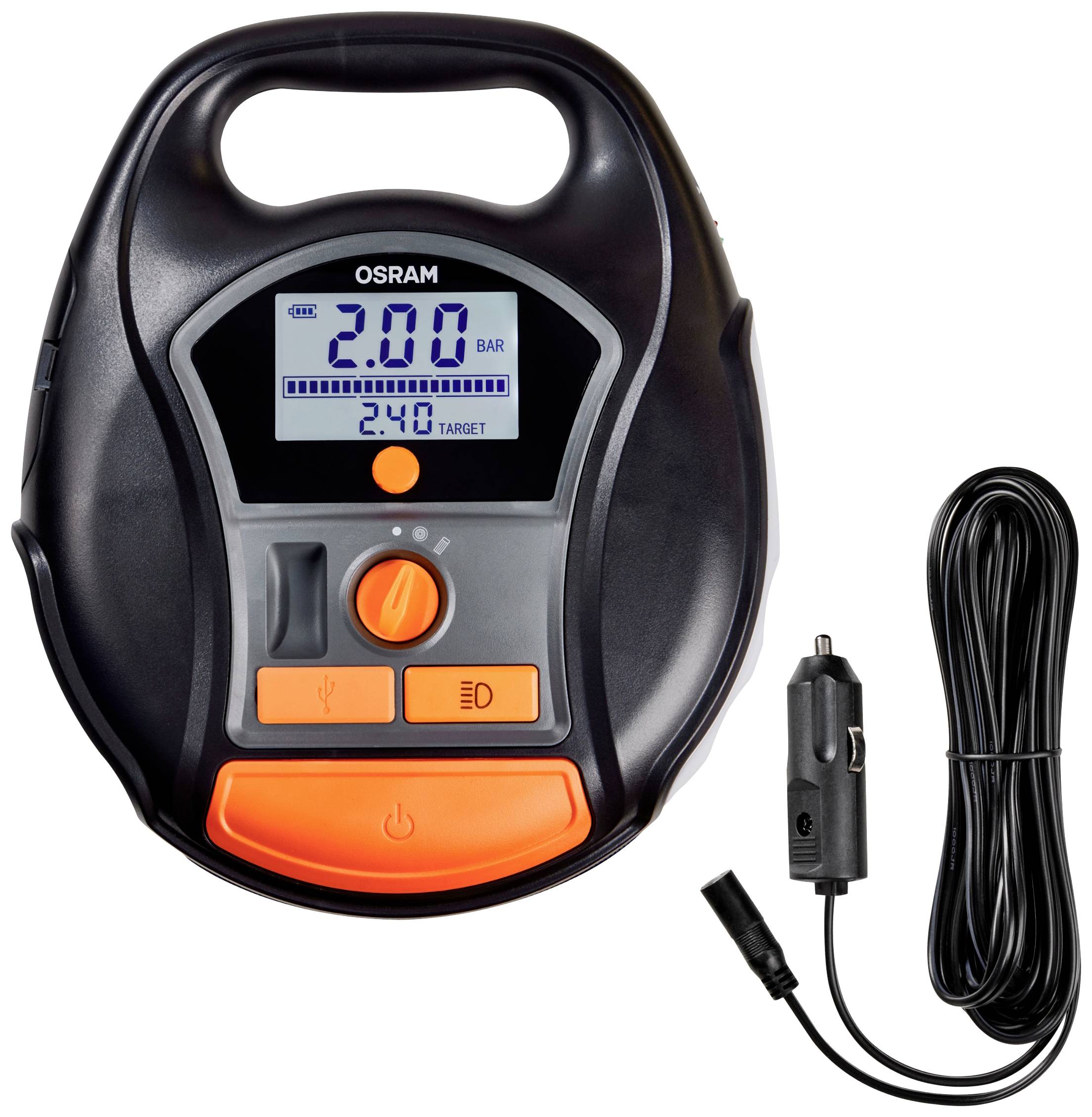 Компресор Osram Automotive OTIR6000 TYREinflate 6000 з автоматичним вимкненням 5,5 бар, цифровий дисплей, робоча лампа, функція зо