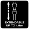Symbol regulowanej/wysuwanej belki lub drążka, z strzałką obok. Tekst: 'Wysuwany do 1,8 m'.