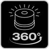 Czarno-białe symbol przedstawia aparat fotograficzny ze strzałką i napisem '360°' poniżej, co wskazuje na funkcję widoku panoramicznego.