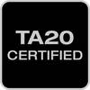Odznaka z napisem 'TA20 CERTIFIED' szarymi literami na czarnym tle.