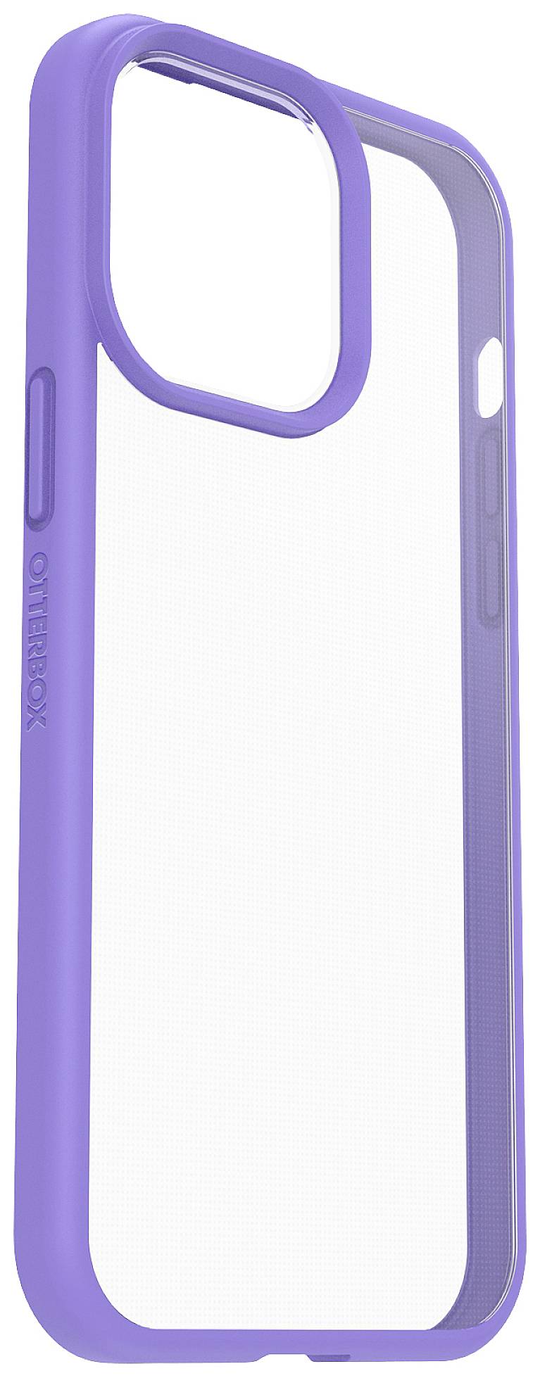 Fioletowe etui na telefon z przezroczystym tyłem, dopasowane do smartfona. Wytrzymała obudowa z wycięciami na aparat i przyciski.